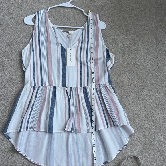 New Sim and‎ Sam Peplum Tank Top Striped Sleeveless Casual Cute Top Size M - Picture 8 of 8